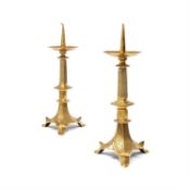 A pair of Victorian brass Gothic Revival pricket candlesticks
