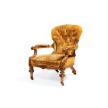 A Victorian satinwood, boxwood and parcel gilt armchair