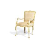A French white and yellow painted armchair in Louis XV style