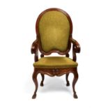 An Italian walnut and upholstered armchair