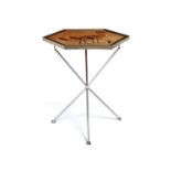 A French chromed metal hexagonal occasional table