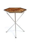 A French chromed metal hexagonal occasional table