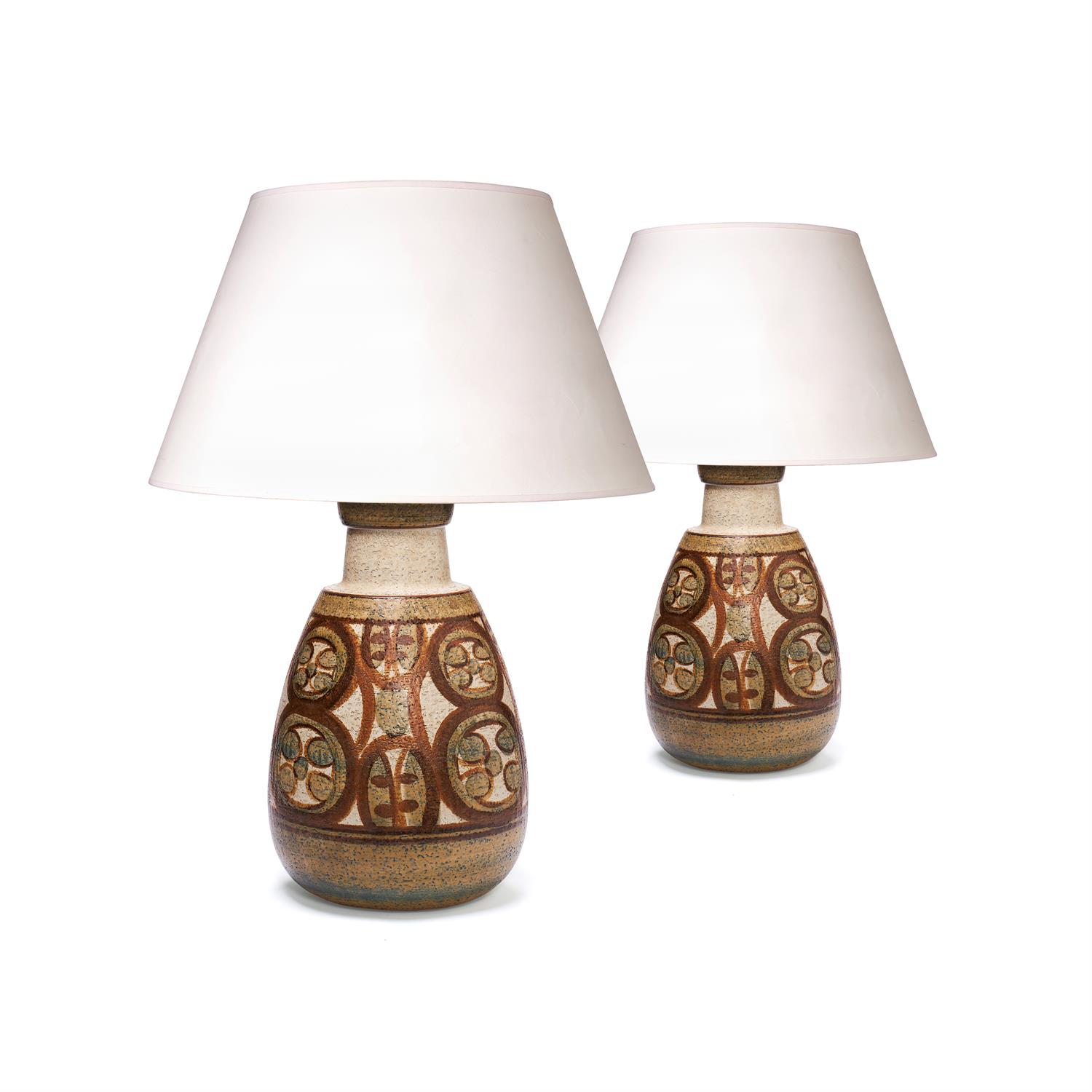 A pair of glazed stoneware table lamps in Scandinavian style