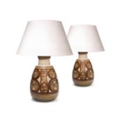 A pair of glazed stoneware table lamps in Scandinavian style