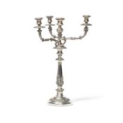 A large Sheffield plate three light candelabra