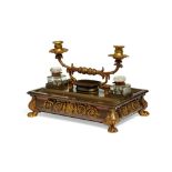 A large Regency gilt and patinated bronze and brass desk stand