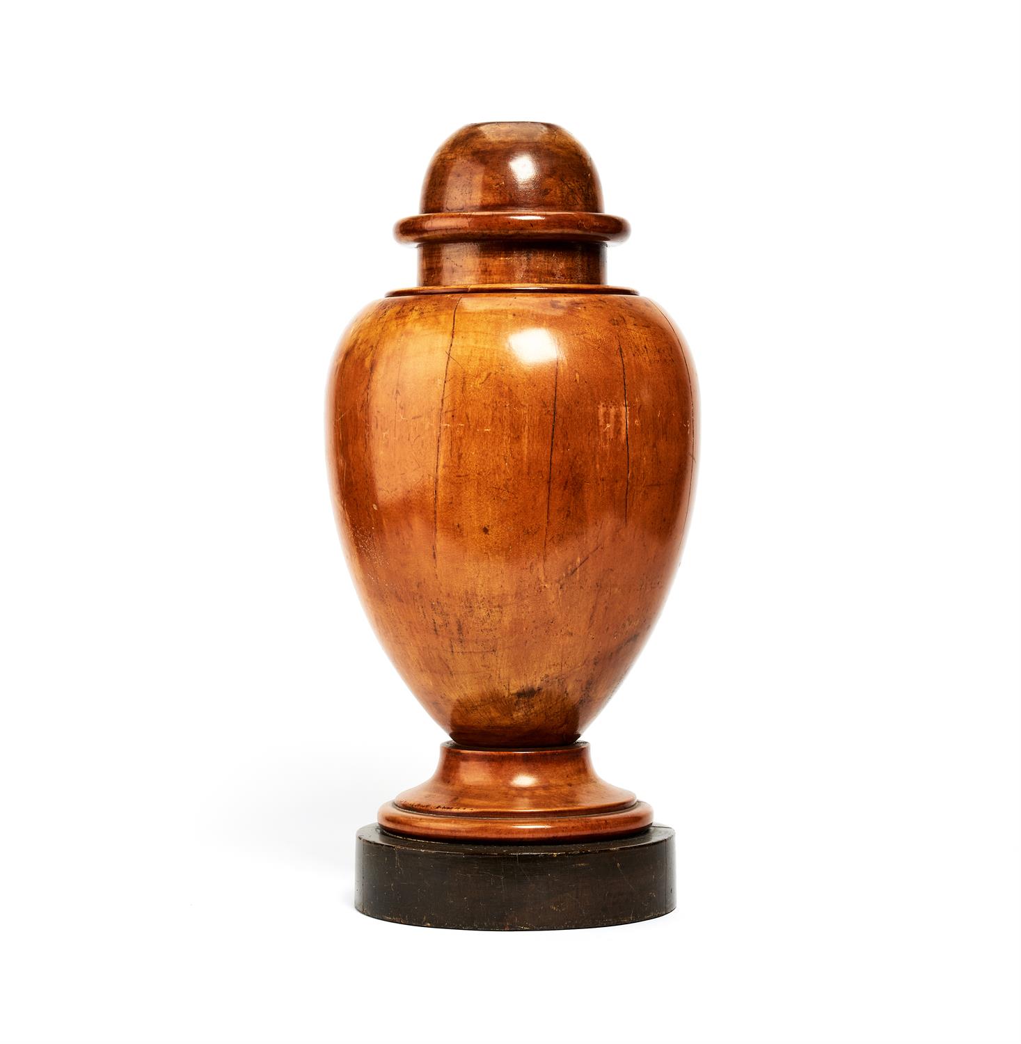 A turned fruitwood urn fitted as a table lamp - Image 2 of 2