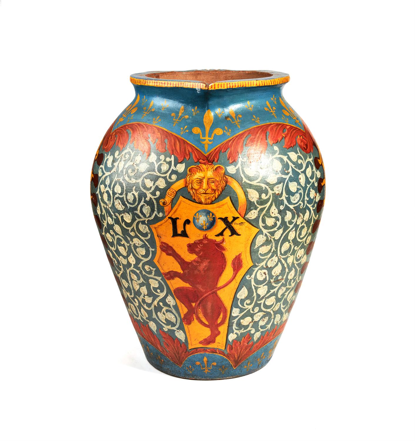 A substantial Italian polychrome painted terracotta vessel or jardiniere - Image 2 of 3