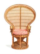 A wicker peacock chair