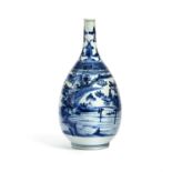 A Japanese blue and white Arita type bottle vase