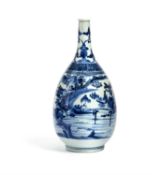 A Japanese blue and white Arita type bottle vase