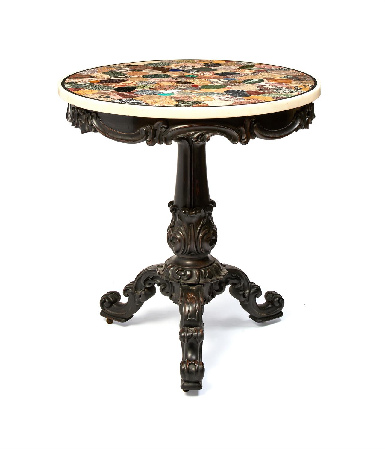 A William IV ebonised and specimen marble centre table