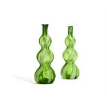 A pair of Italian green triple gourd glass vases