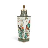 A large Chinese Famille Verte lamp