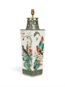 A large Chinese Famille Verte lamp