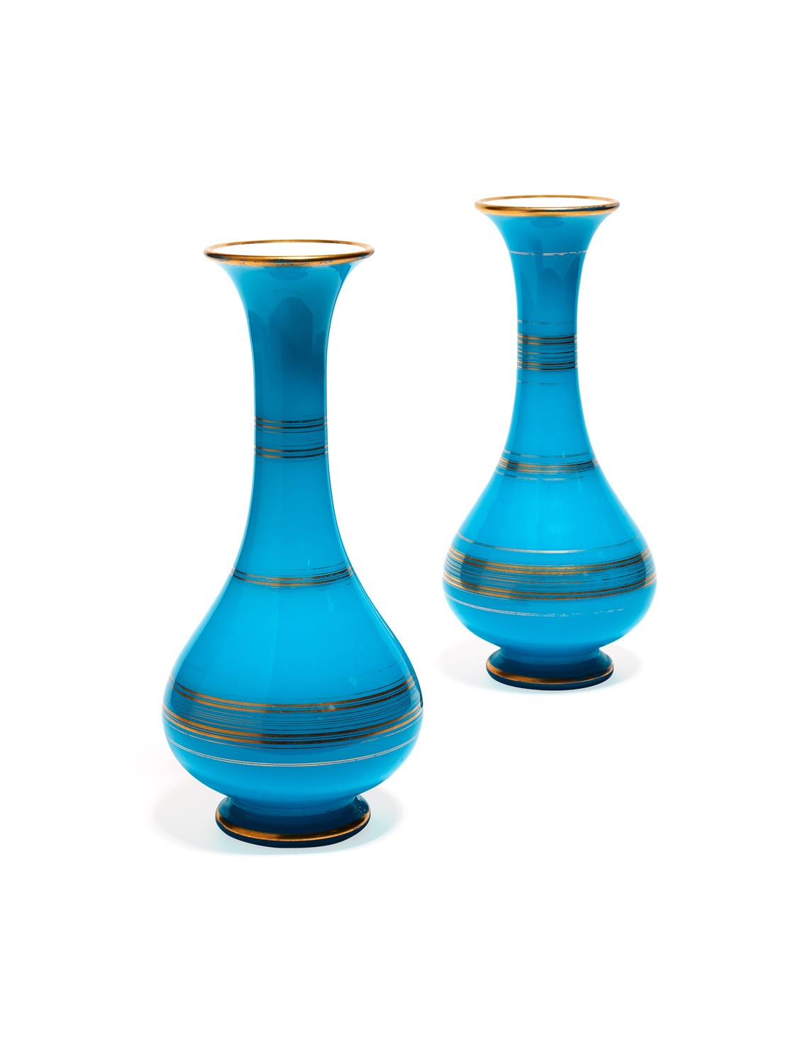 A pair of turquoise-blue opalescent glass vases