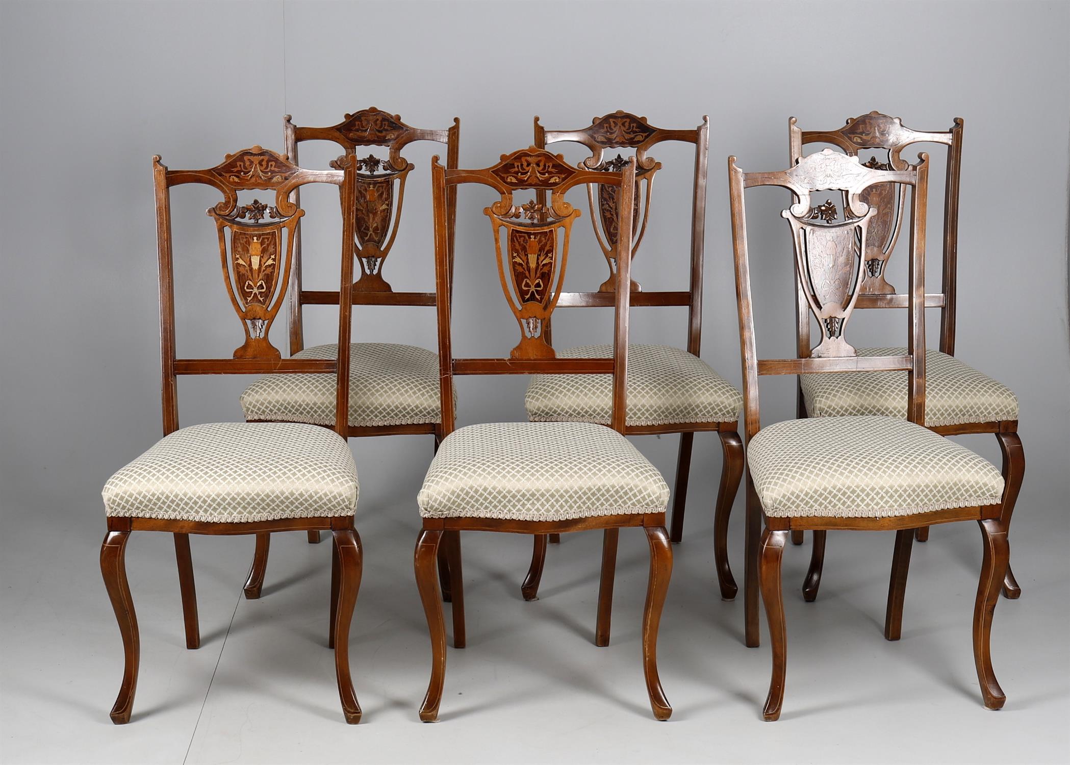 A set of six marquetry inlaid side chairs - Image 5 of 5