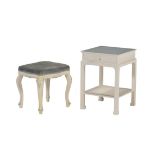 Late 20th century decorative ivory and blue painted small furniture including a bedside table