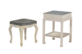 Late 20th century decorative ivory and blue painted small furniture including a bedside table