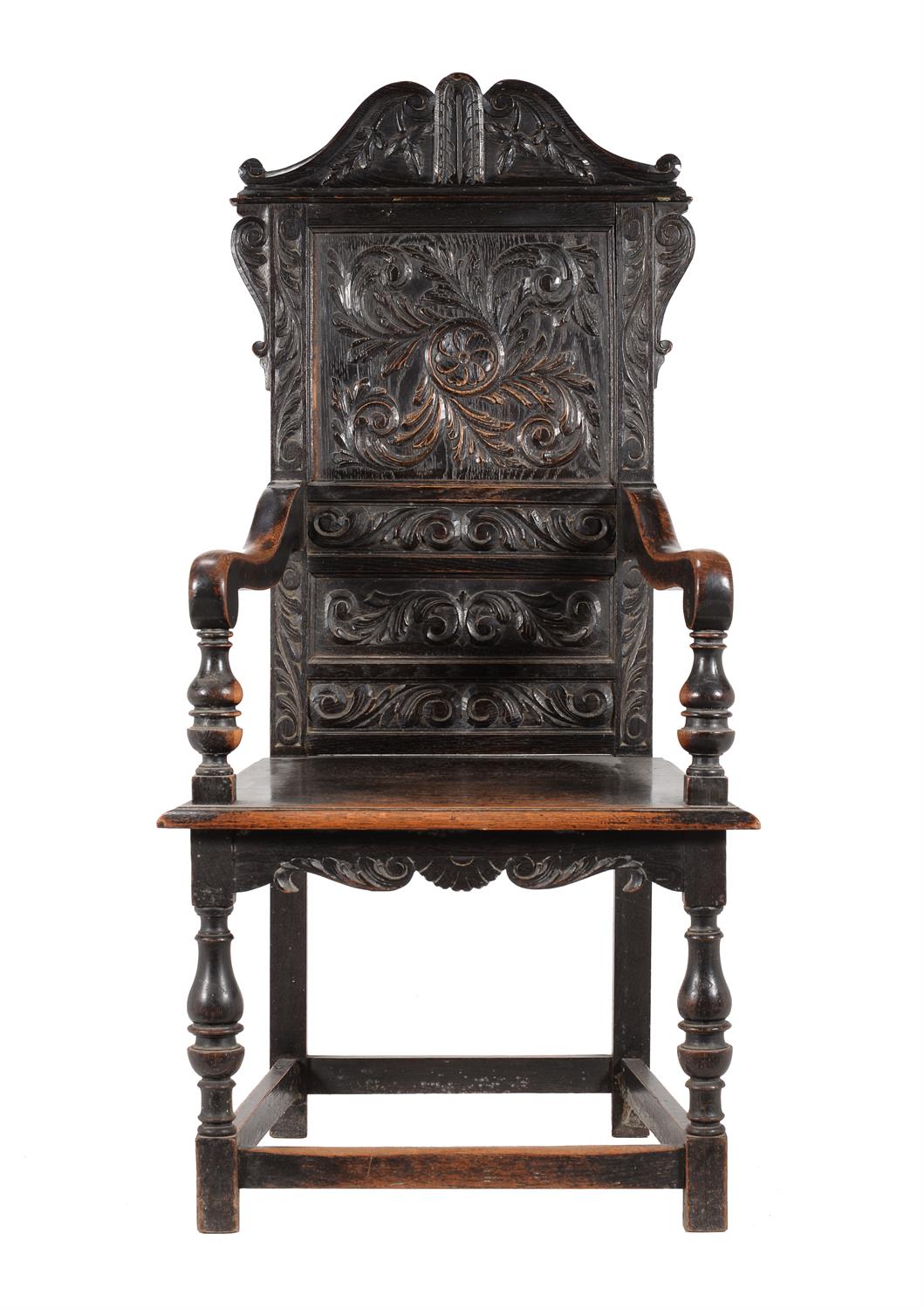 A carved oak wainscot chair in 17th century style - Image 2 of 3