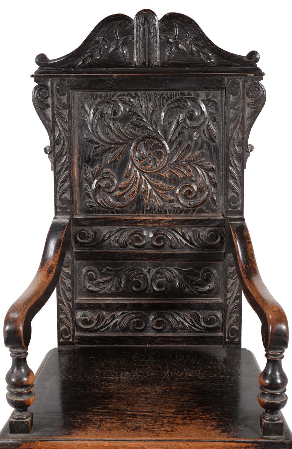 A carved oak wainscot chair in 17th century style - Image 3 of 3
