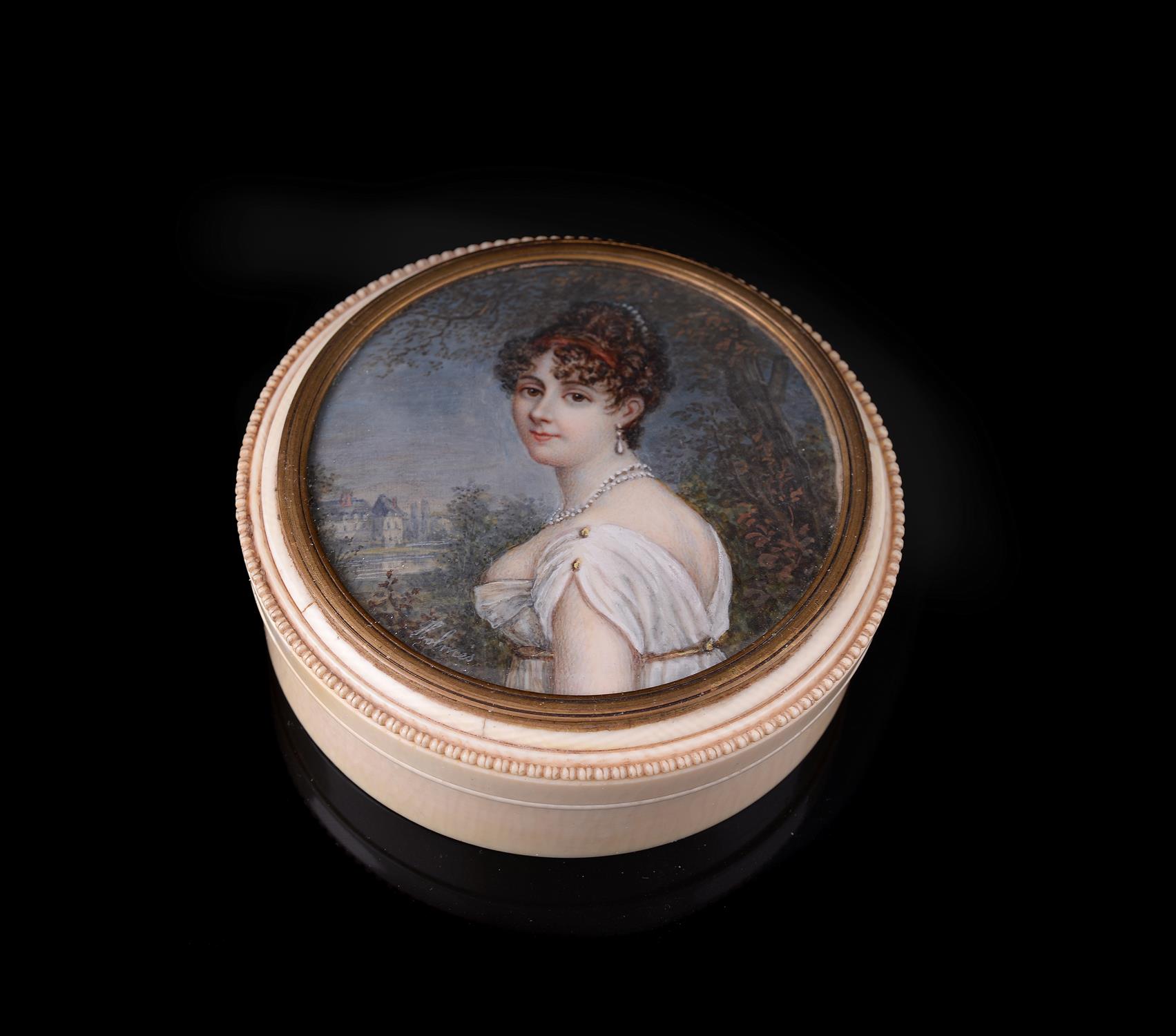 Y An ivory circular box and cover with inset portrait miniature