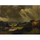 Late 19th century English School- Landscape with storm clouds