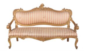 A mid-19th century Continental giltwood settee