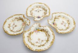 Four Royal Crown Derby shell-shaped serving dishes