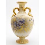 A Royal Worcester Snake-handled vase