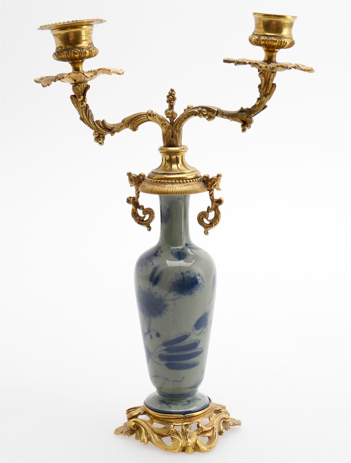 An ormolu mounted Chinese floral green celadon glaze vase