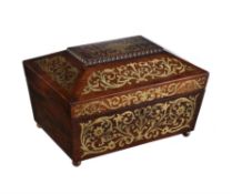 Y A Regency rosewood and brass marquetry inlaid work box