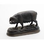 Manner of Pierre Jules Mene- patinated metal pig