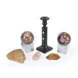 A Victorian Derbyshire black Ashford marble and pietra dura candlestick