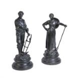 After F Milliot- a pair of Continental lacquered spelter figures