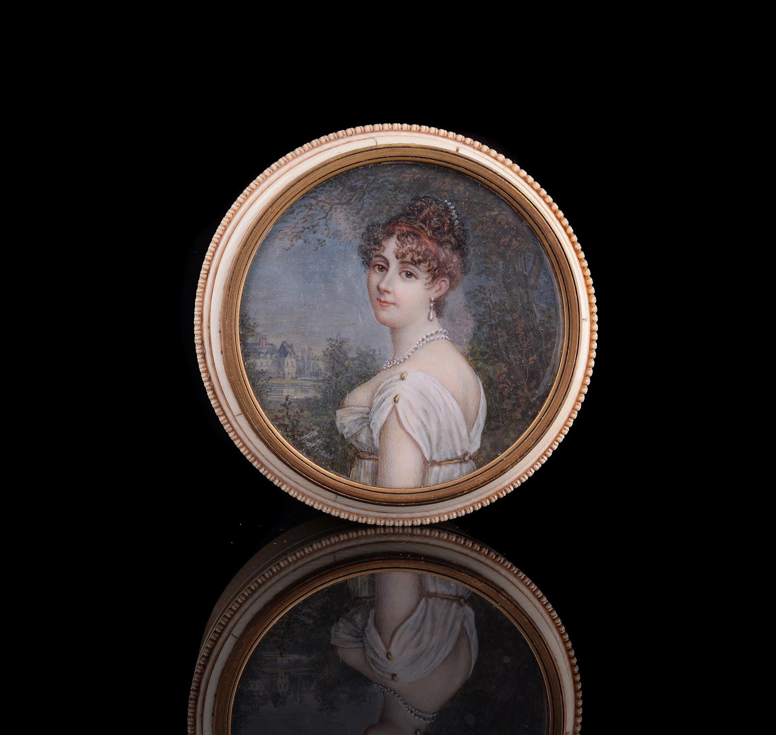 Y An ivory circular box and cover with inset portrait miniature - Image 2 of 2