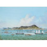 A Chinese gouache painting of the view of Hong Kong