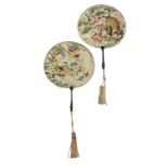 A Chinese pair of Souchao embroidered double sided fans