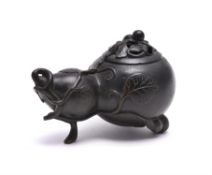 A Chinese bronze double-gourd shaped censer and cover