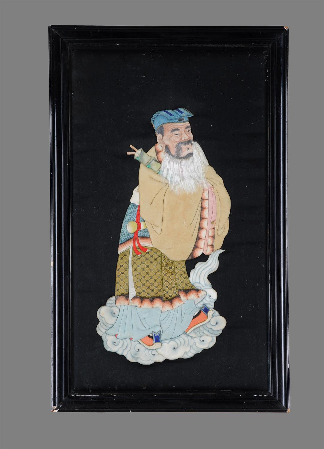 A Chinese painted 'Immortal' duiling silk panel - Image 2 of 3