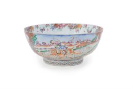 A Chinese export porcelain Mandarin palette punch bowl