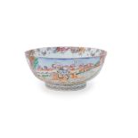 A Chinese export porcelain Mandarin palette punch bowl