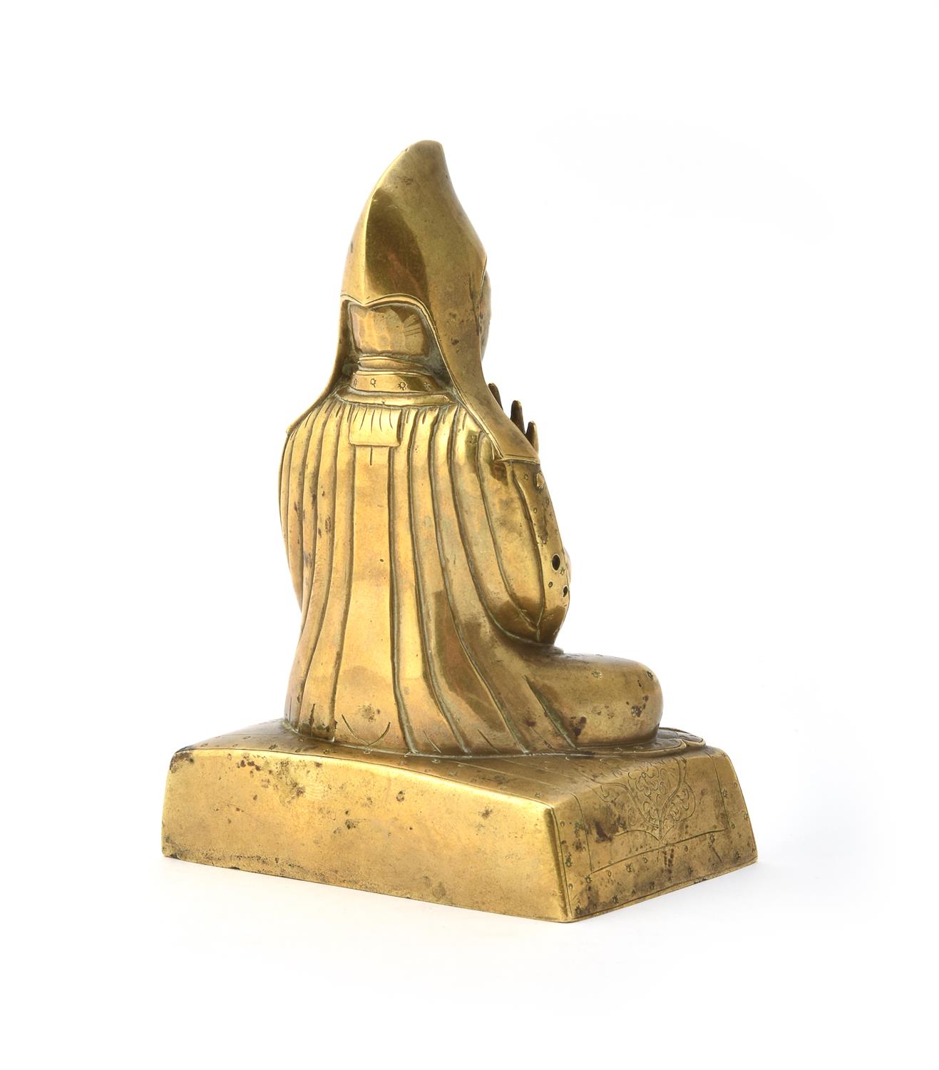 A Sino-Tibetan gilt-bronze seated figure of Tsong Ka Pa - Image 3 of 4