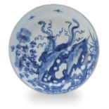 A Chinese blue and white 'Phoenix' dish