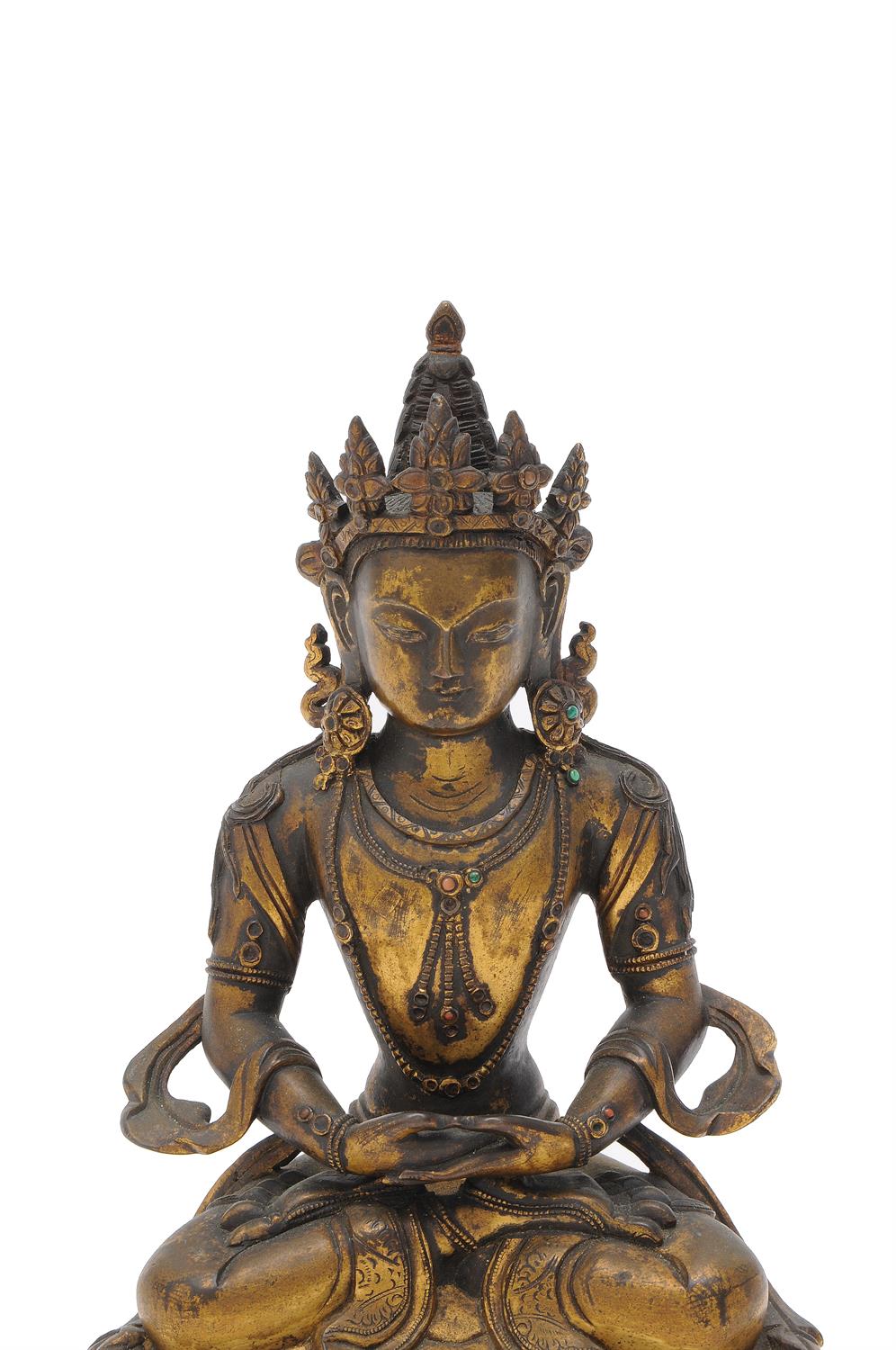 A Sino-Tibetan gilt-bronze figure of Buddha Amitayus - Image 2 of 5