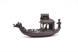 A Chinese 'Dragon boat' censer and cover