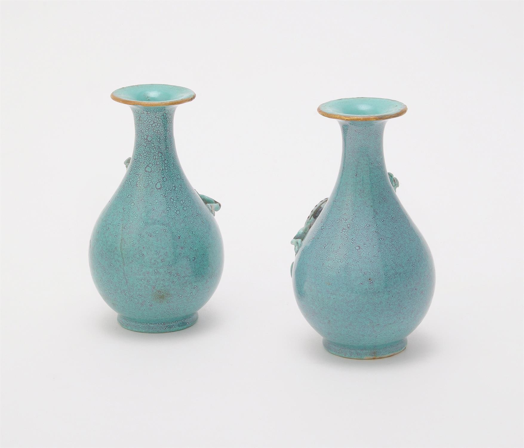 A pair of small Chinese 'robin's egg' glazed bottle vases - Image 2 of 4