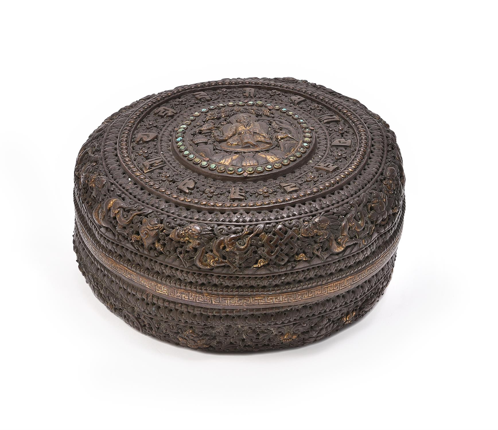 A copper-gilt Buddhist openwork box