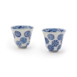 A pair of Chinese blue and white wine cups