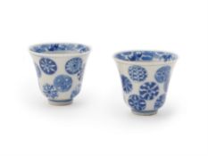 A pair of Chinese blue and white wine cups